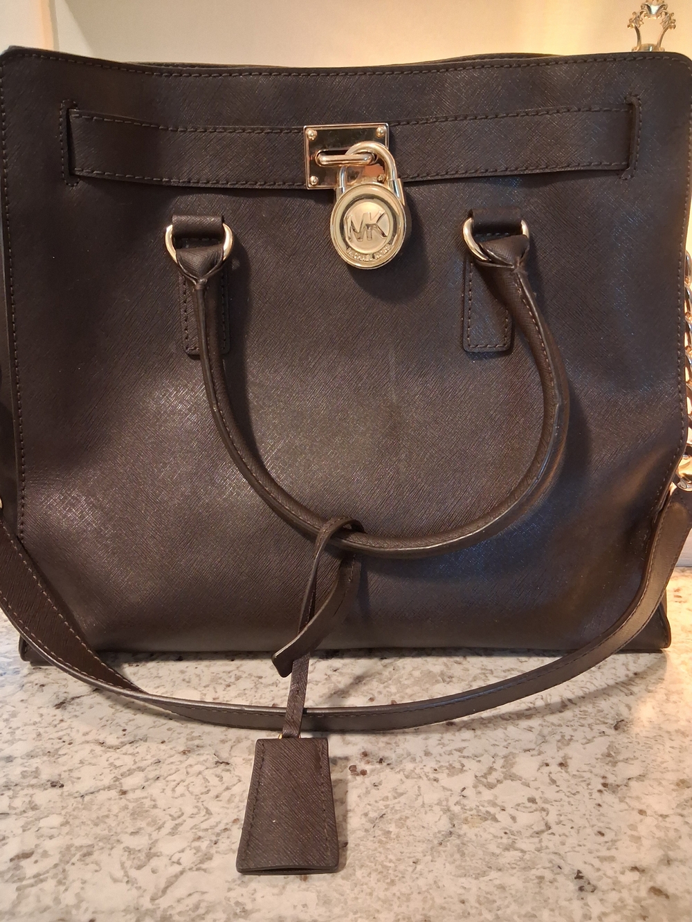 Michael Kors Black Saffiano Leather Satchel with Gold Hardware